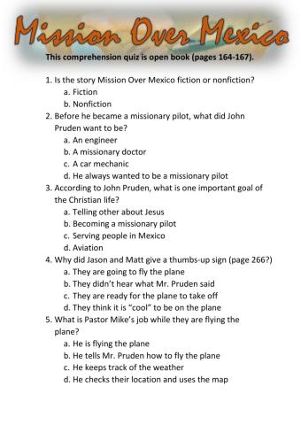 Mission Over Mexico Comprehension Quiz