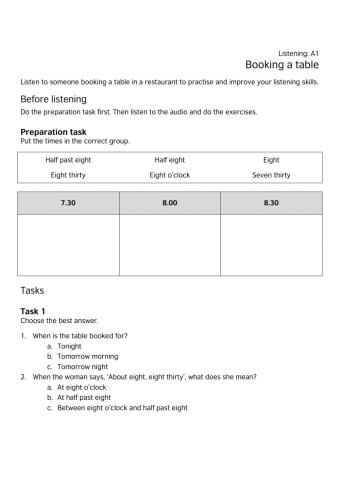 Listening a1 exercise 1