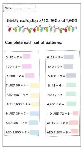 Divide by multiplies of 10, 100 and 1000