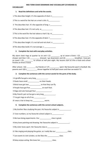 Grammar and vocabulary exam