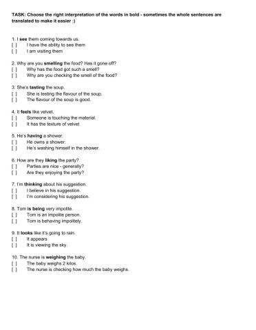 Stative verbs - short test before introduing the topic