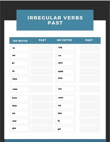 Irregular vebs simple past