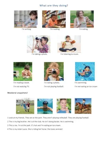 Present continuous reading practice