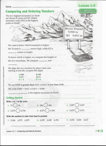 Comparing and Ordering Numbers 1
