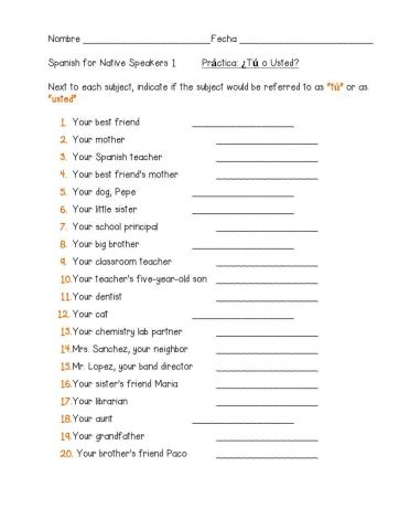 Práctica de tú y usted