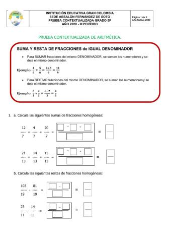 PRUEBA CONTEXTUALIZADA DE ARITMÉTICA. GRADO 5F.
