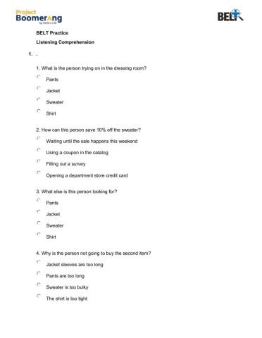 BELT Listening Comprehension Practice Part II