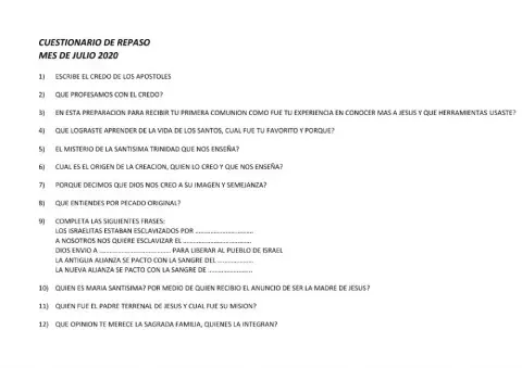Cuestionario catequesis