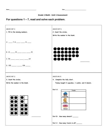 Unit 1 Math Test - Wynbrooke Assessment First Grade Team
