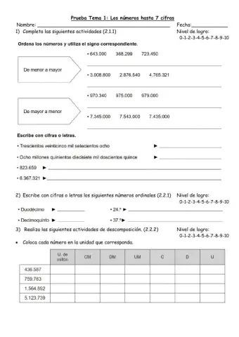 Prueba tema 1 números de 7 cifras