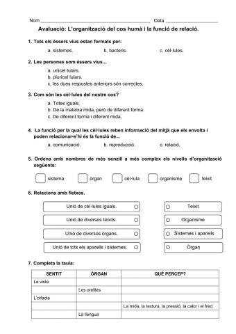 L'organització del cos humà i la funció de relació