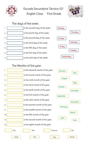 Months, days & Ordinal Numbers