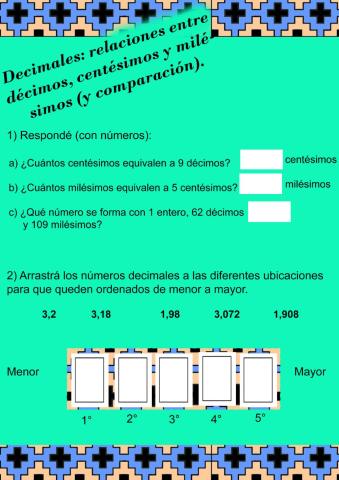 Relación entre décimos, centésimos y milésimos - Comparación de decimales