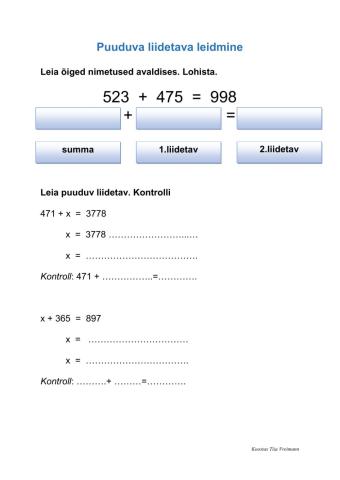 Puuduva liidetava leidmine