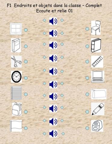 F1 Endroits et objets dans la classe - Complet - Ecoute et relie 01