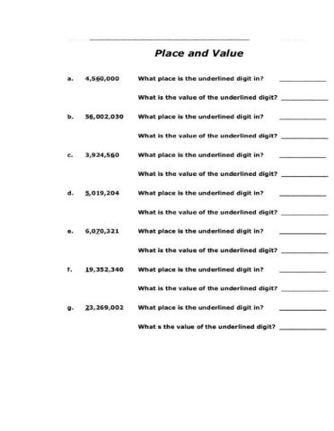 Place and Value of Numbers