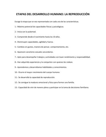 Etapas del desarrollo humano