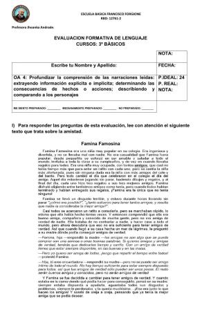 Evaluacion de Lectura Comprensiva