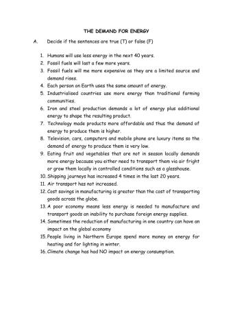 The demand for energy