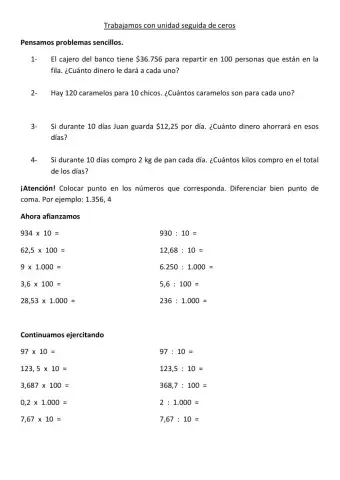 Unidad seguida de ceros