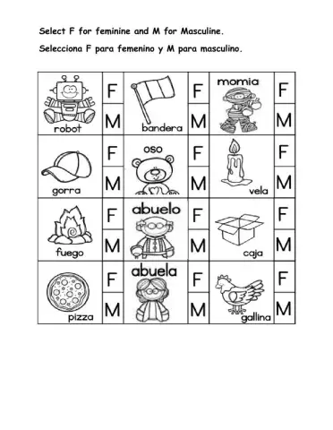 Sustantivos femeninos masculinos