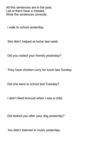 Correct mistakes. Simple Past 