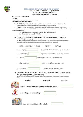 Evaluación séptimo iq ac