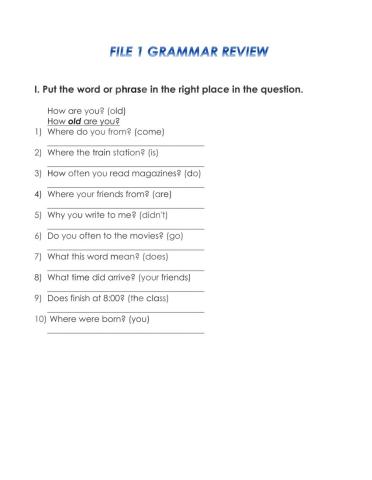 Level 2 File 1 Grammar & Vocabulary Practice