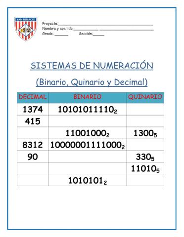 Binarios, quinarios y decimales II