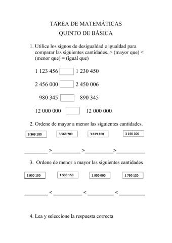 Comparación y orden de cantidades