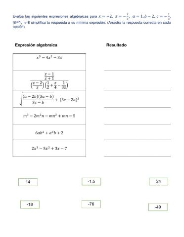 Evaluación de expresiones algebraicas