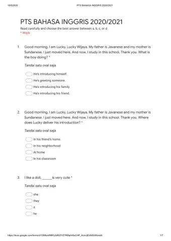 Pts bahasa inggris x ganjil 2020