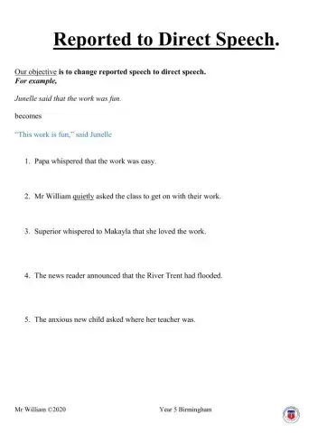 Indirect to direct speech