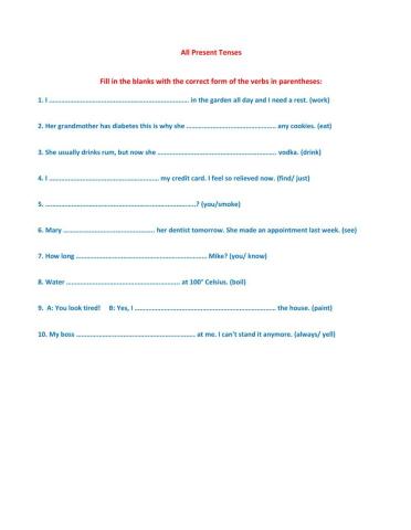 All Present Tenses Review