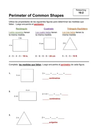 Perimeter of common shapes