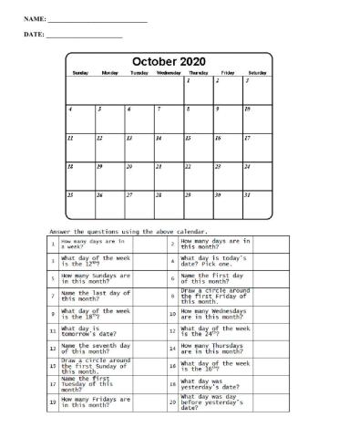 Calendar Math - October