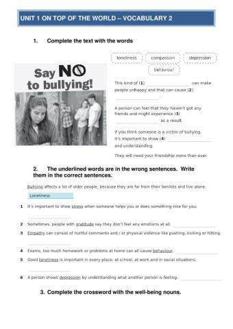 Unit 1 vocabulary 2. Nouns well-being