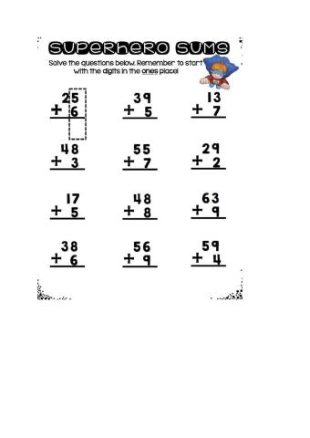 two digit and one digit addition with regrouping