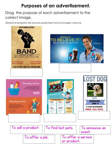 Purposes of an advertisement