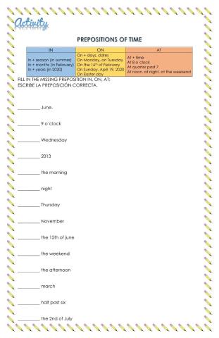 Preposiciones de tiempo
