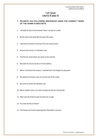 Perfect Tenses Quizz