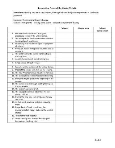 Recognizing Forms of the Linking Verb Be