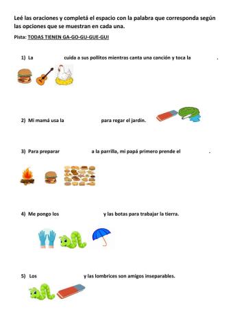 Ga go gu gue gui oraciones