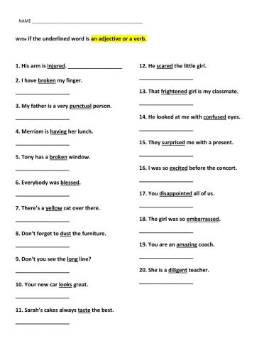 Adjective, nouns and verbs