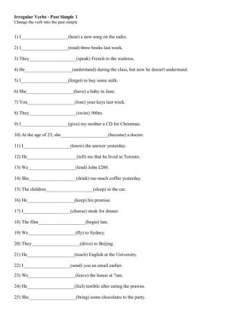 IRREGULAR VERBS EXERCISE, PAST SIMPLE + PARTICIPLE
