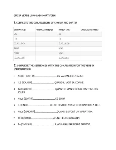 Quiz ir verbs long and short -2