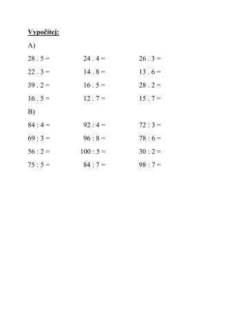 Násobení a dělení mimo obor malé násobilky