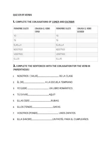 Quiz ir-er spanish regular irregular