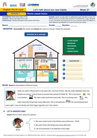 Week27: Home Sweet home-Aprendo en Casa MMN- Nivel Pre A1