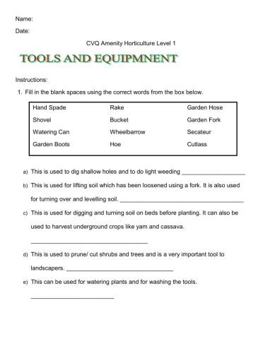 Tools and Equipment Use